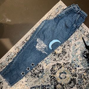 HANDMADE distress painted mom jeans